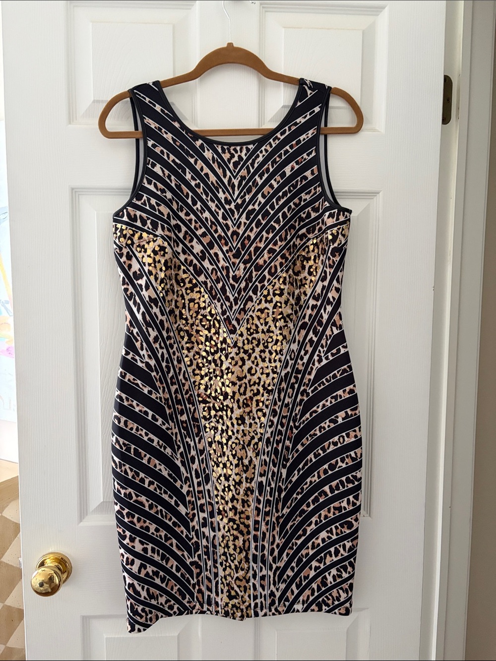 Thalia Sodi Navy and Beige Leopard-Print Sheath Dress